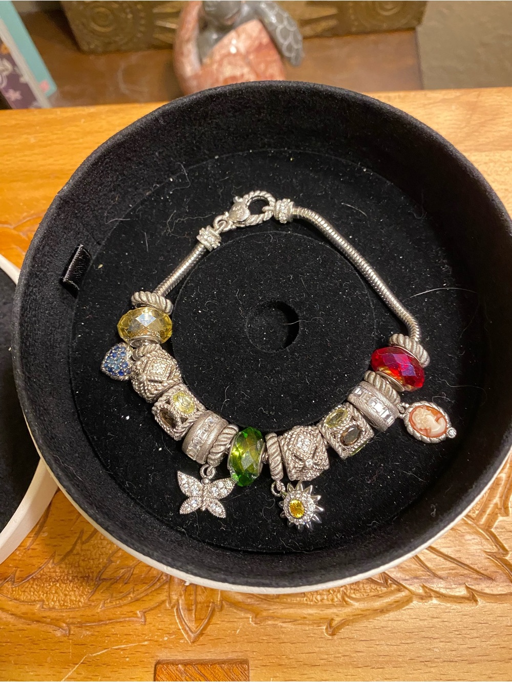 Judith Ripka Sterling Charm Bracelet with CZs , Cameo and gems